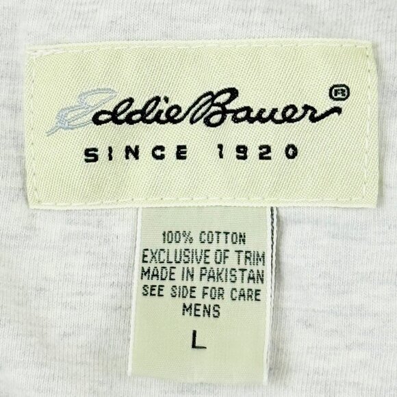 Eddie Bauer Men's Pullover Long Sleeve Grey Beige Henley Shirt Sz L 100% Cotton - Picture 7 of 9